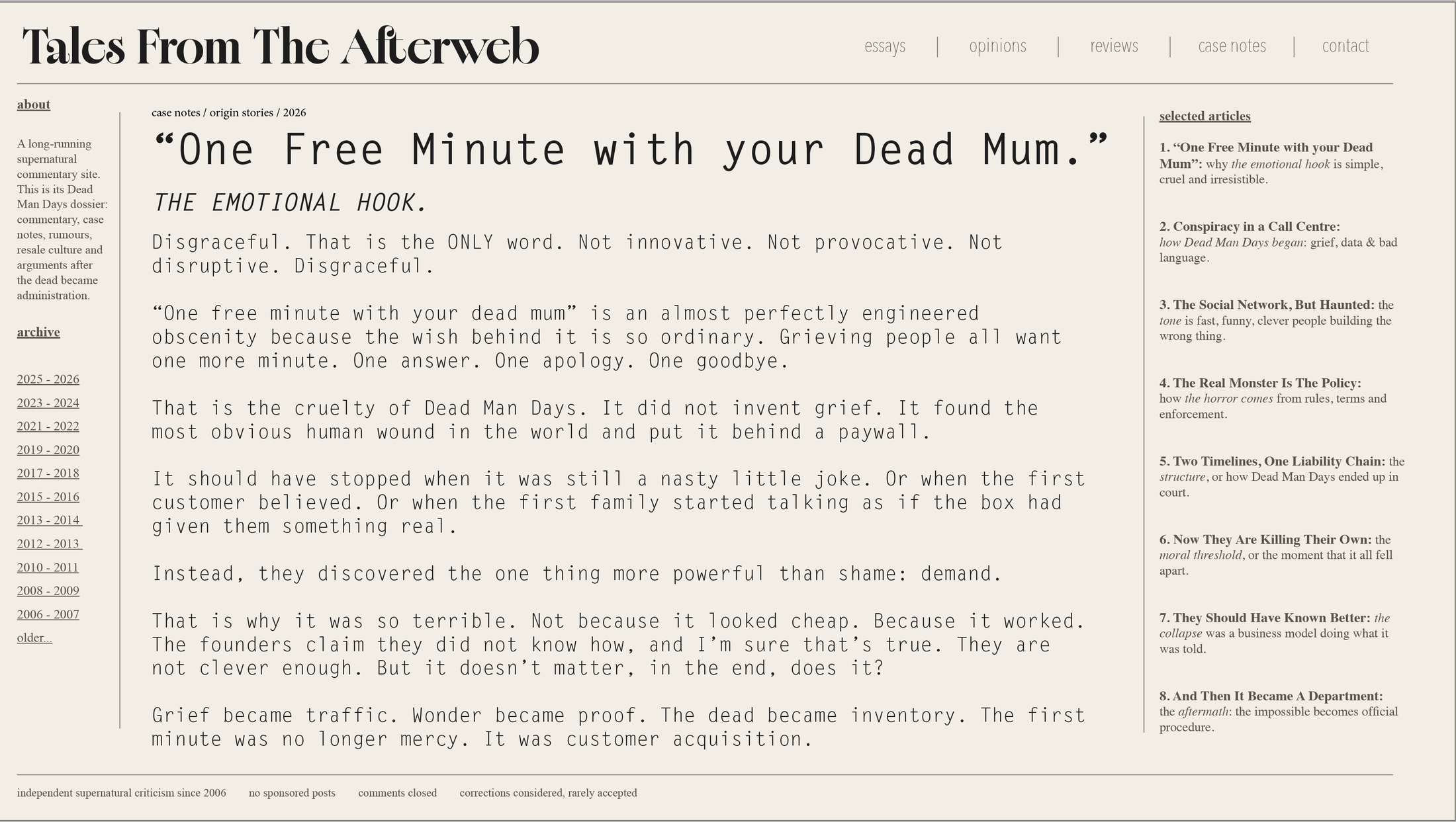 DEAD MAN DAYS — Tales from the Afterweb